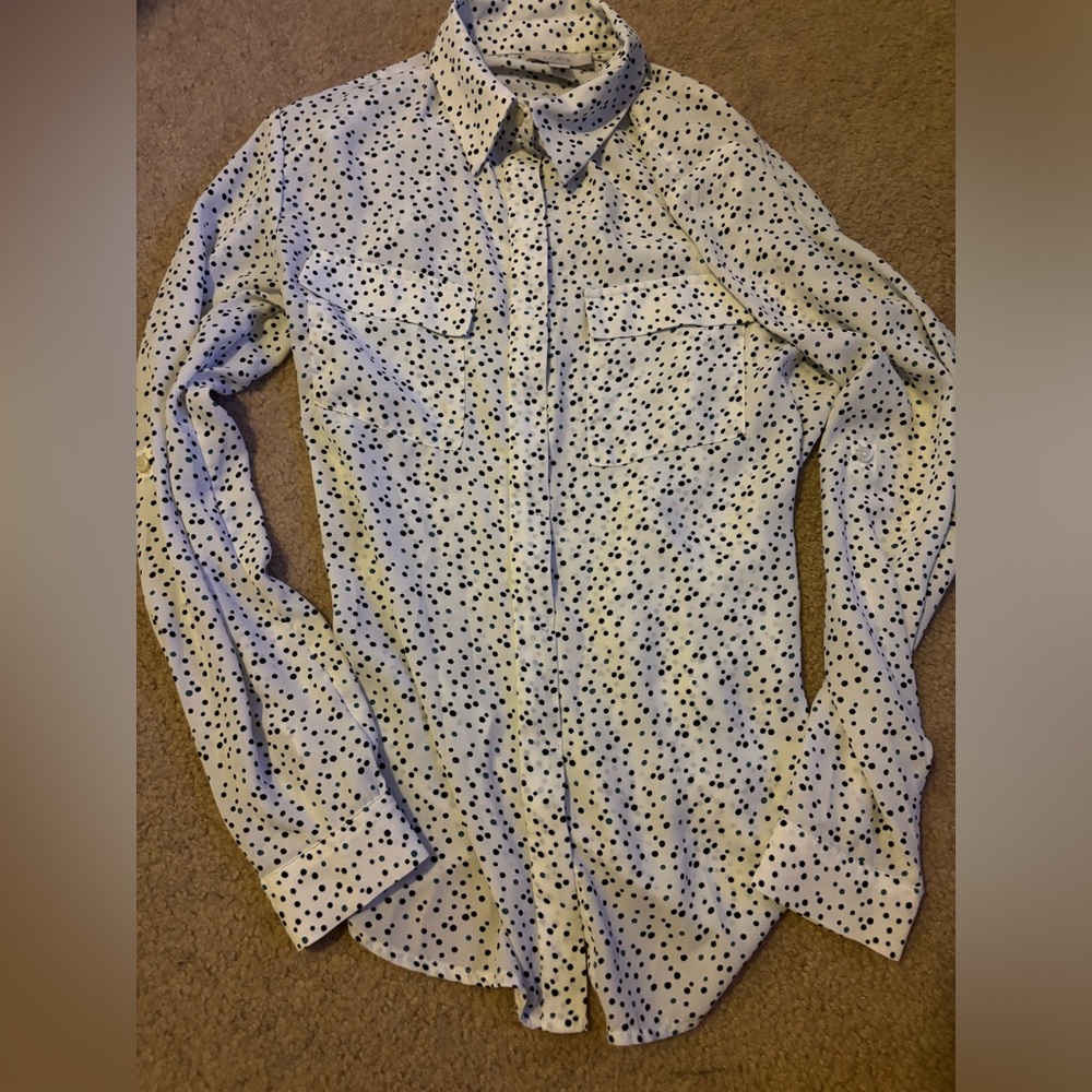 LOFT polka dot button down blouse